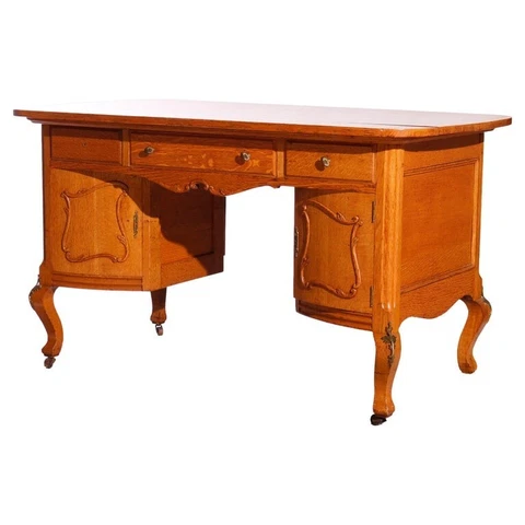 Antique RJ Horner Carved Oak Partners Desk circa 1900 Cover