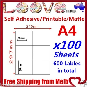 100x Etiquetas A4 Pegatina Papel Dirección de Correo Oficina Láser Inyección de Tinta 3x2 99x105mm - Imagen 1 de 3