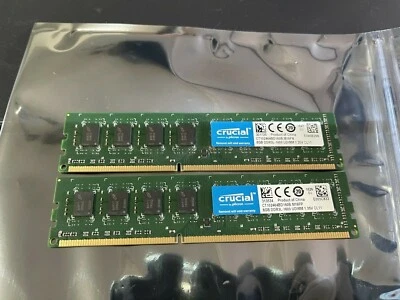 16GB (2x8GB) Crucial CT102464BD160B PC3-12800 DDR3L-1600 UDIMM 1.35V Desktop RAM - Image 1 of 4