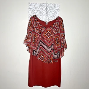 SWEET STORM size 16 W Sleeveless DRESS with attached PONCHO Overlay Orange BROWN - Picture 1 of 16