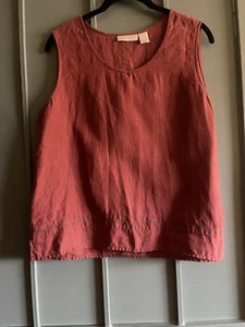J Jill Damen ärmelloses Leinen Tank Top Gr. Medium Adobe rot Stickerei Rand - Bild 1 von 4