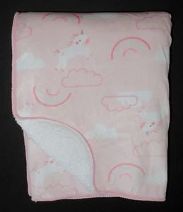 Just Born Unicorn Rainbow Cloud Baby Blanket Pink Plush White Sherpa Back - Picture 1 of 5