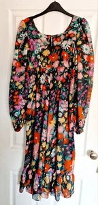 Womens Handmade 1970s Floral Bell Sleeve Long Dress Hippy Boho Festival Maxi - Picture 1 of 6