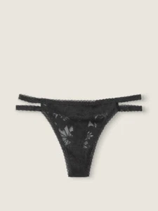 Victoria's Secret PINK Blumenmuster ALLOVER SPITZE TRÄGER TANGA HÖSCHEN SCHWARZ L neu mit Etikett - Bild 1 von 1