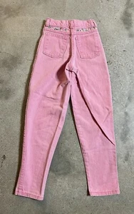 Vintage GIRLS Sz 8 SLIM Mom Jeans Pink High Waist Tapered Lace Roses 80s - Picture 1 of 9