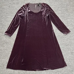 Eileen Fisher Dress Women XL Purple Velvet Silk Round Neck Midi Long Sleeve - Picture 1 of 9