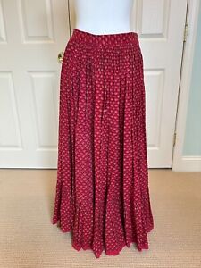 ANOKHI Gorgeous Vintage Full Floral Boho Red Block Print Maxi Skirt Size: L/XL