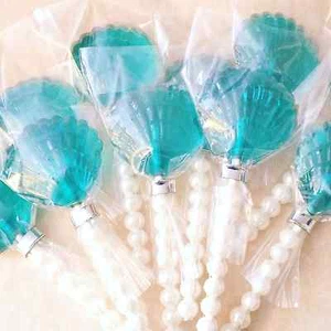 12 CLAM SHELL LOLLIPOPS WITH FAUX PEARL STICKS ~ MERMAID PARTY, WEDDING FAVORS - Picture 1 of 7