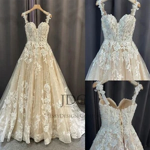 2025 Beaded Lace Wedding Dress Bridal Gown Corset Plus Size Train Custom made - Picture 1 of 11