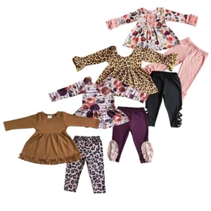 Kids Girls Western Spring Fall Bell Bottom Pants Outfit - Picture 1 of 11