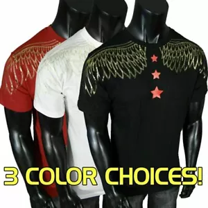 Herren T-Shirt METALLIC FOIL Wings on Shoulders Center Stars S7 Urban Hip Hop - Bild 1 von 12