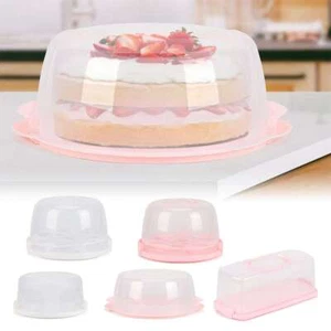 Cake Carrier tray with handle lid container for round cupcake storage kitchen - Picture 1 of 17