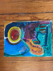 Abstract Music Contemporary Outsider Art Canvas Painting A Renault Purple Blue - Picture 1 of 2