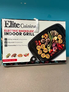 ELITE EGL-3450 Smokeless Indoor Electric BBQ Grill w Glass Lid Dishwasher Safe - Picture 1 of 4