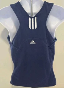 Vintage Adidas Racerback Climalite Tank Navy White Stripe Logo Medium - Picture 1 of 10