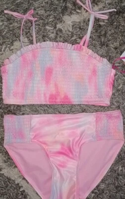 Biquíni Girls Justice tye dye smocked 2 peças tamanho 12/14 novo em folha  - Imagem 1 de 2
