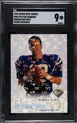 1998 UPPER DECK UD CHOICE RESERVE FOOTBALL #256 PEYTON MANNING ROOKIE SGC 9 MINT - Image 1 of 2