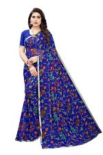 Women's Indian Chiffon Floral Print Saree with Unstitched Blouse - Free Shipping