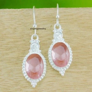 Pink Kunzite Gemstone 925 sterling silver handmade Dangle/Drop Earrings 1.75" - Picture 1 of 4