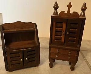 "Par de gabinetes de madera miniatura vintage para casa de muñecas 7,5""" - Imagen 1 de 7