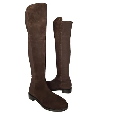 Stuart Weitzman OTK Botas Altas Keelan Marrón Gamuza Pull On Planas Mujeres Talla 7.5 Nuevas Foto 1 de 4