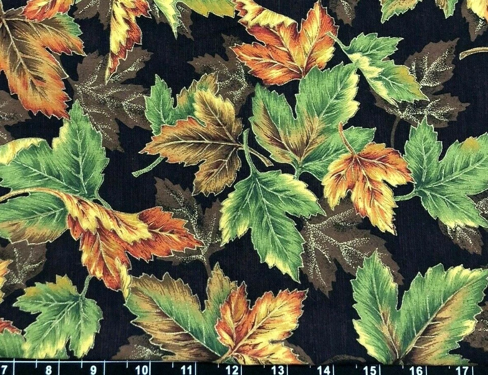 Tina Scrap Harvest Leaves 9"x21" cotton fabric fall autumn Gold Green  - Image 1 of 1