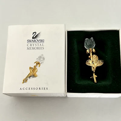 Swarovski Clear Crystal Memories Carved Rose Flower Brooch Pin New In Box - Image 1 of 4