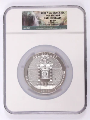 2010-P Hot Springs 5oz .999 Silver Coin NGC SP69 Early Releases - Image 1 of 4