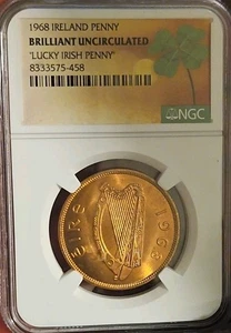 1968 Ireland Penny NGC BrilliantUncirculated "LUCKY IRISH PENNY" - Picture 1 of 2