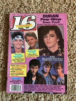 Vintage 16 Magazine March 1986 (Nick Rhodes,Ralph Macchio,Michael J Fox,A-ha) - Image 1 of 2