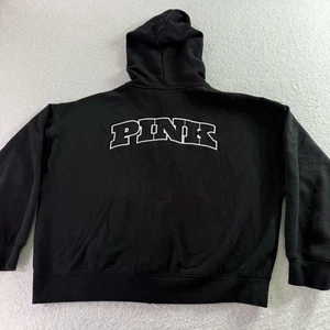 Felpa Victorias Secret rosa ricamata grande con cappuccio nera Spellout - Foto 1 di 7