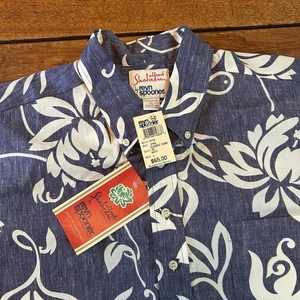 Vtg NWT Reyn Spooner Alfred Shaheen Mens Hawaiian Shirt floral Navy size Large - Picture 1 of 15