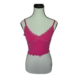 Ambiance Y2K Cropped Tank Top Womens Medium Pink Scalloped Lace Trim Coquette - Picture 1 of 7