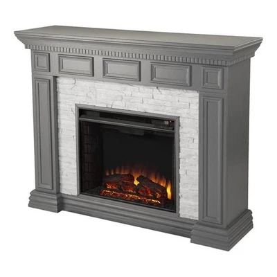 Pemberly Row Faux Stone Electric Fireplace in Gray Faux Stone - Image 1 of 3