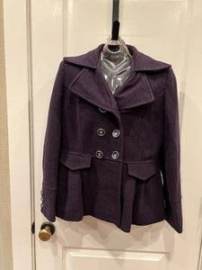 Kristen Blake Preppy Purple Eggplant Ruffled Bottom Wool Blend Peacoat Small S - Picture 1 of 8