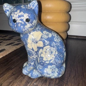 Vtg Porcelain Patchworks Cat Figurine from Joan Baker Designs Floral Decorated - Picture 1 of 10