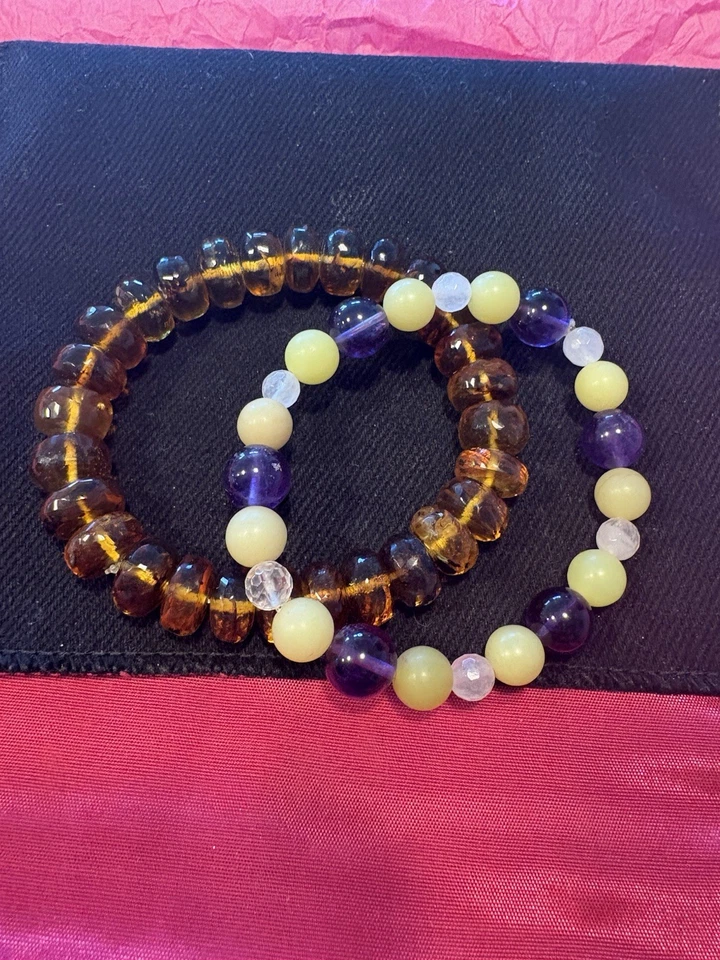 Nuevo Brazalete Facetado Birmania Ámbar Amatista Miel Jade y Cuarzo Rosa Foto 1 de 4