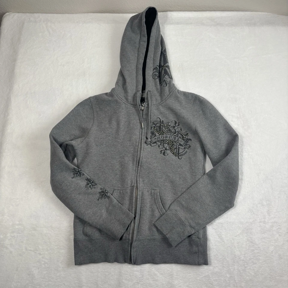 VTG Y2K So Cal Grey Full ZIp Long Sleeve Hoodie Girls Size XL - Image 1 of 4