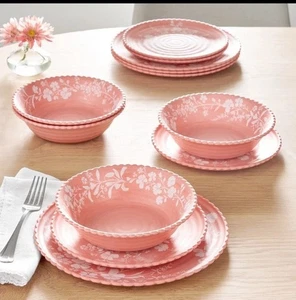 Pioneer Woman Daisy Melamin Geschirrset Floral Rosa Neu 12 Teile - Bild 1 von 8