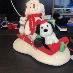 Hallmark 2007 Jingle Pals Schneemann Schlittenfahrt musikalisch animierter Schlitten Pinguin Hund - Bild 1 von 10