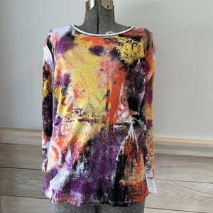 Jess & Jane Damen 2X künstlerisches abstraktes Stricktop mehrfarbig USA Baumwolle - Bild 1 von 7