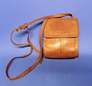 Borsa a tracolla American Leather Co. marrone lavorata pelle goffrata organizer - Foto 1 di 11