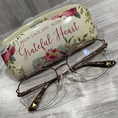 Liz Claiborne Ojo de Gato Titanio Monturas de Gafas Medio Borde Cobre Marrón Estuche Floral Foto 1 de 4