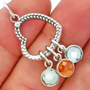 Prasiolite (Green Amethyst), Sky Blue Topaz & Citrine 925 Silver Pendant P-1731 - Picture 1 of 5