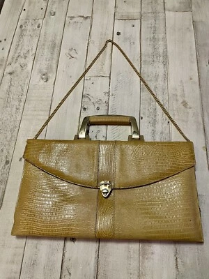 Vintage Amelia Berko Womens Purse Satchel Tan Croc Embossed Genuine Leather - Изображение 1 из 4