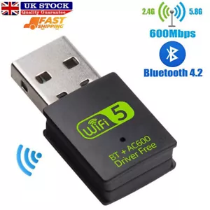 Dual Band WIFI + Bluetooth Adapter USB WIreless Mini Dongle 600Mbps 2.4Ghz 5Ghz - Picture 1 of 15