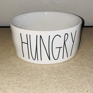 Rae Dunn Farmhouse Large Letters HUNGRY 6" Diameter White Ceramic Dog Bowl - Picture 1 of 7