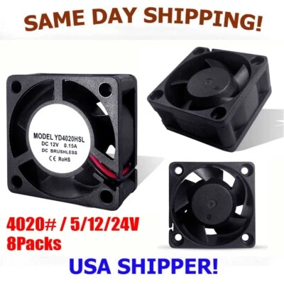 8Pcs 5/12/24V 40mm 4020 DC Brushless 40x40x20mm CPU/Laser/3D Printer Cooling Fan - Image 1 of 4