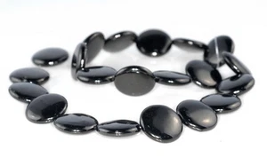 20MM BLACK JET GEMSTONE ORGANIC FLAT ROUND CIRCLE LOOSE BEADS 15.5inch - Picture 1 of 4