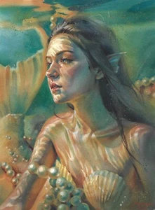 original painting 30 x 40 cm 53SA artwork watercolor realism woman mermaid - Picture 1 of 4